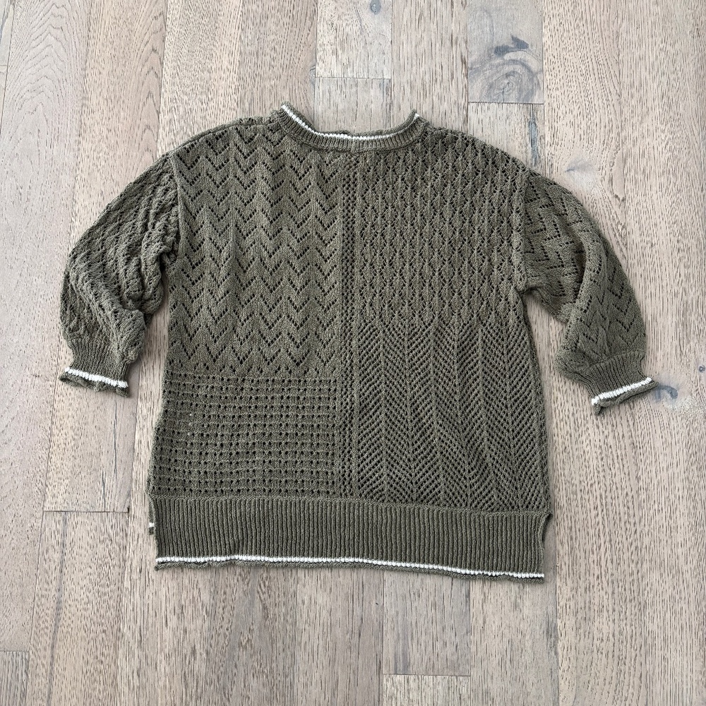 Democracy Pointelle Tipped Sweater - Olive Green Size S - Picture 5 of 11